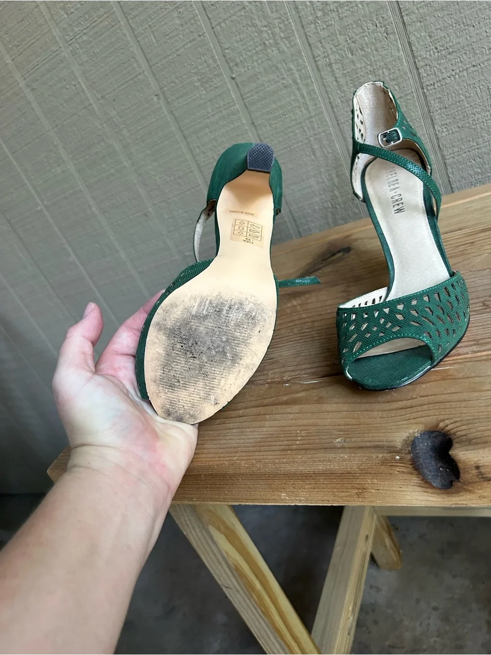 Chelsea Crew Liza Green Peep-Toe Laser Cut High Heel Sandals - Women size 8